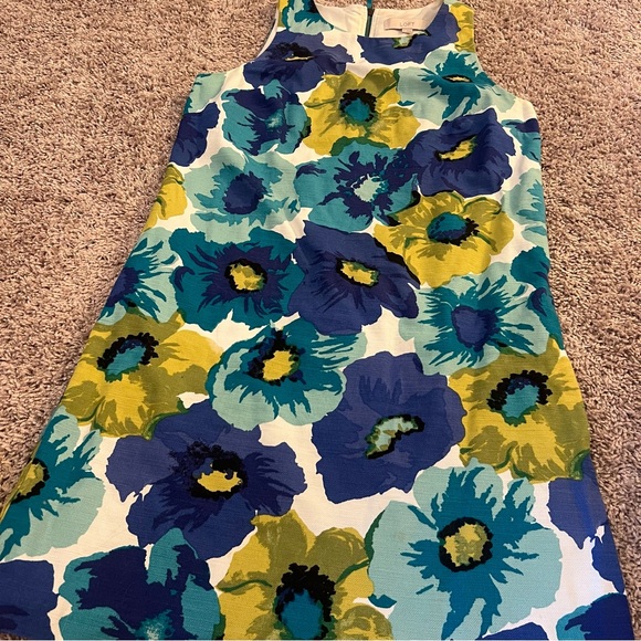 {Loft} Blue and Green Floral Sleeveless Shift Dress - Picture 6 of 10